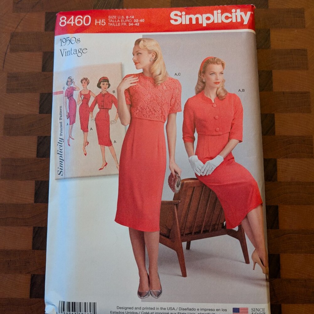 Simplicity 8460 - Uncut - 1950s Vintage - Sizes 6-14 - Sheath Dress and Jacket